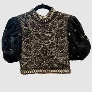 Alice + Alivia Black embellished high neck crop